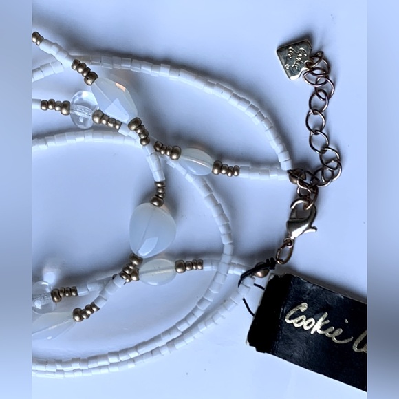 🥛 Double Strand Milky White Beed with Brass Tone Necklace by Cookie Lee - Picture 2 of 11